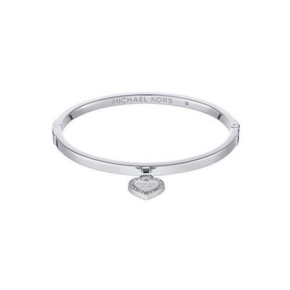 Michael Kors Silver Heart Charm Hinged Bangle Bracelet Pavé Crystal NWT - Picture 3 of 4